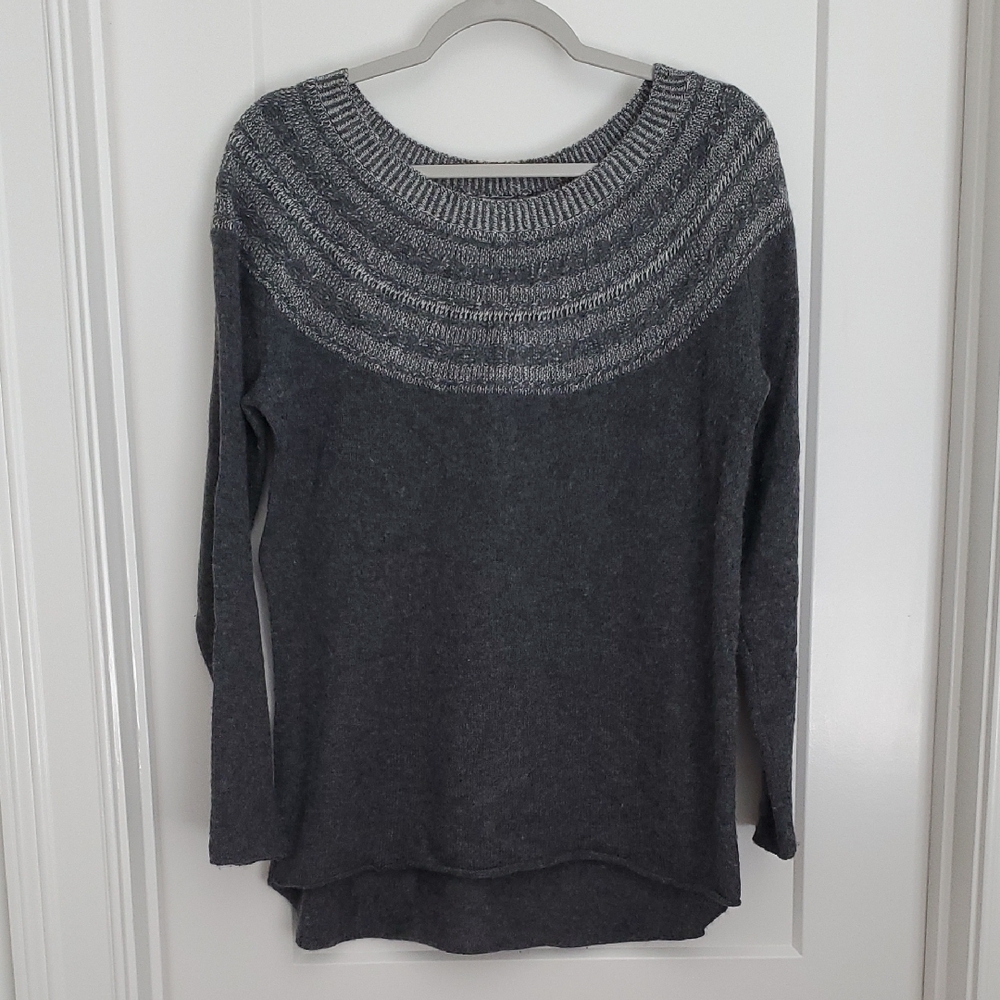 14th & Union Cashmere Gray Crew Neck Fair Isle Sweater Medium